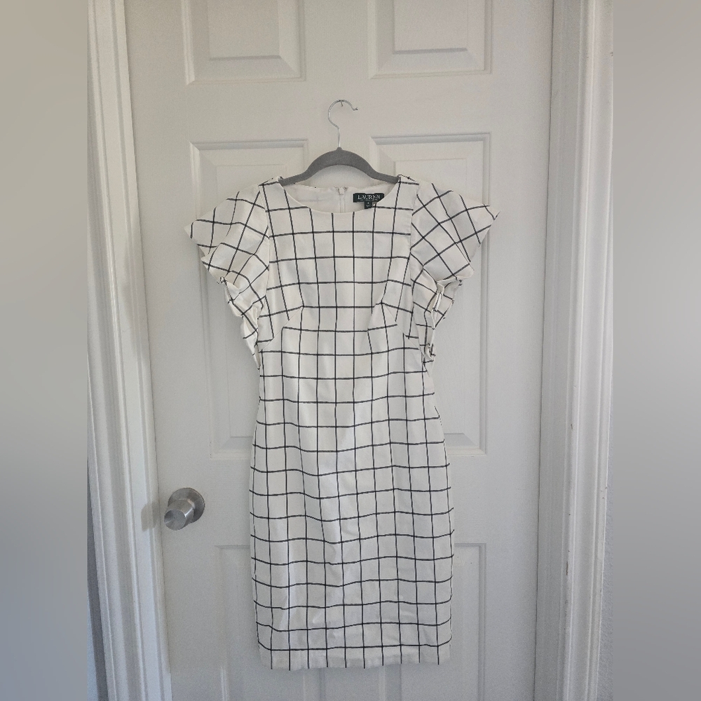 Lauren Ralph Lauren white and black windowpane dress size 2 lined knee length - Picture 2 of 10